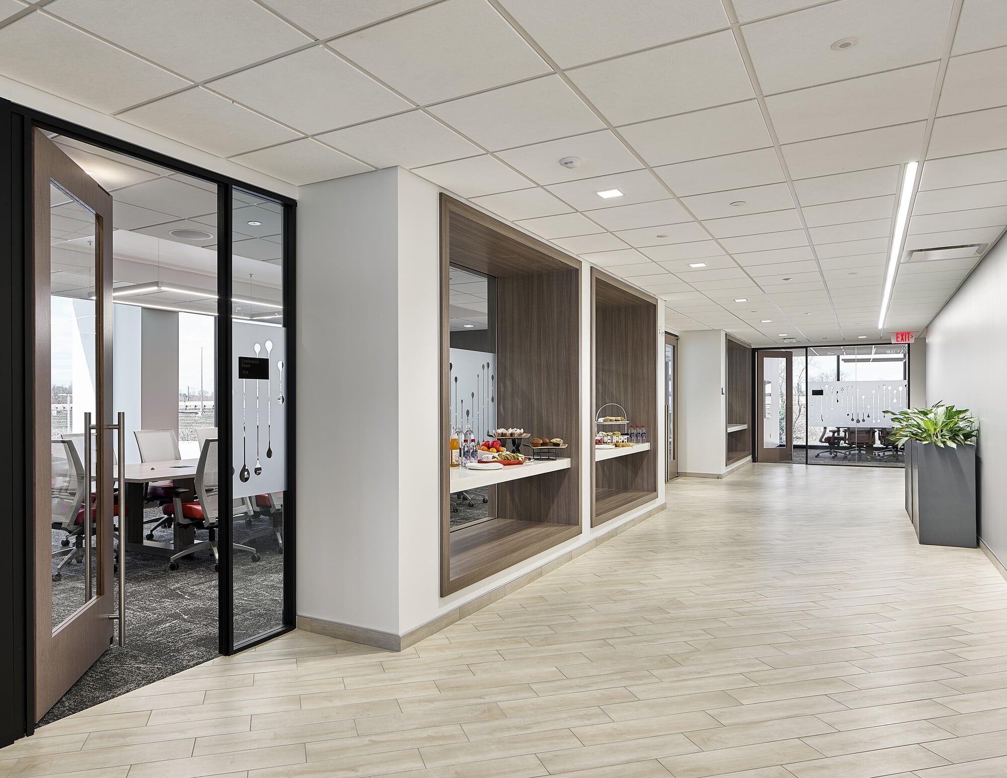 Conference room with whiteboard and wood panels demountable walls