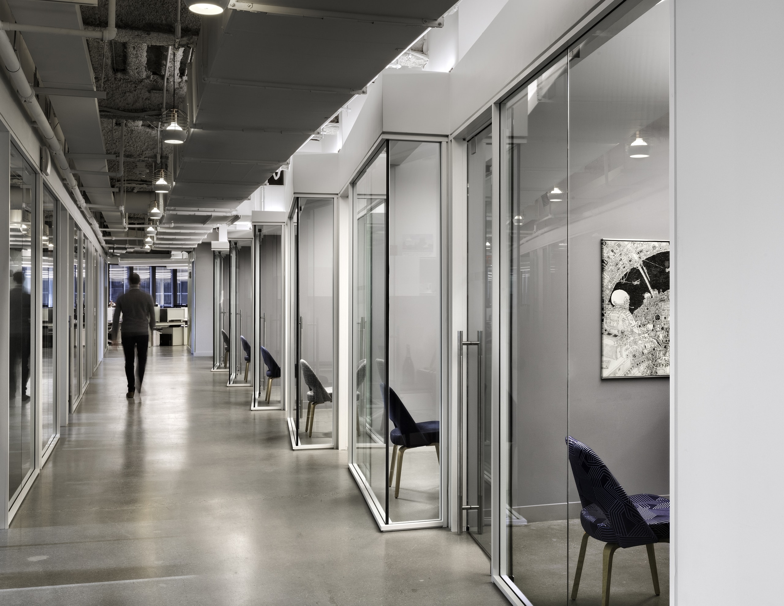 Row of offices with unique staggered front layout