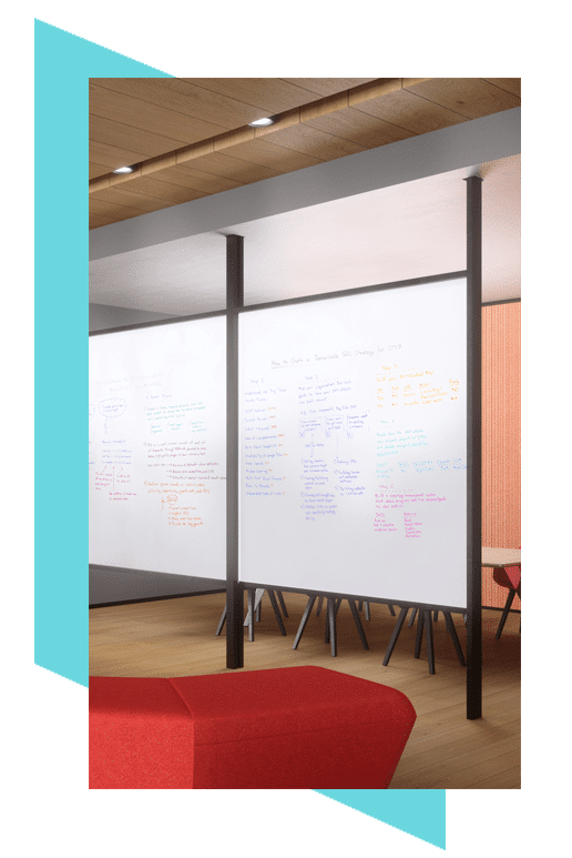 office marker board integrated with Transwall movable glass wall system