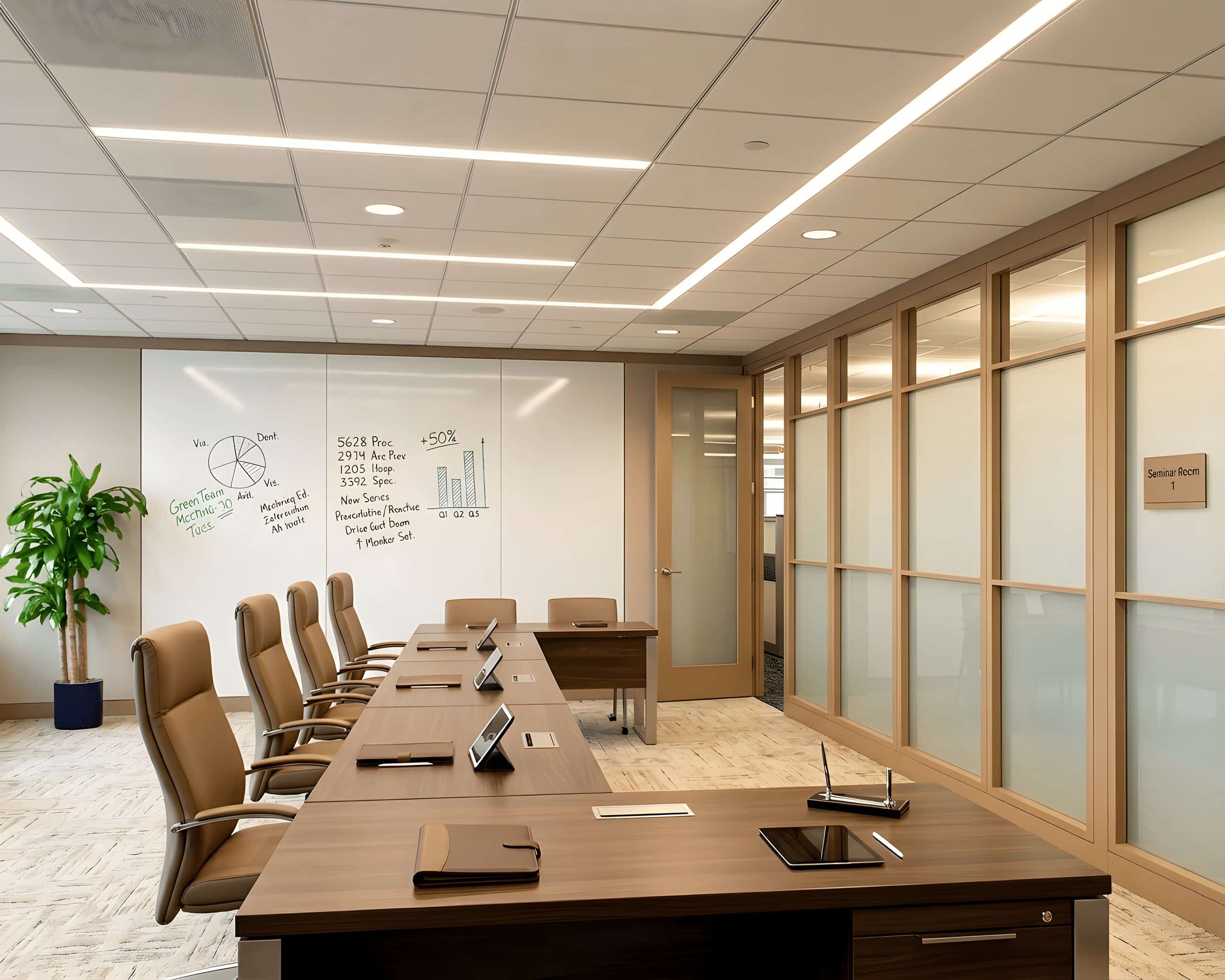Classroom with ZWALL whiteboard wall and segmented glass panels